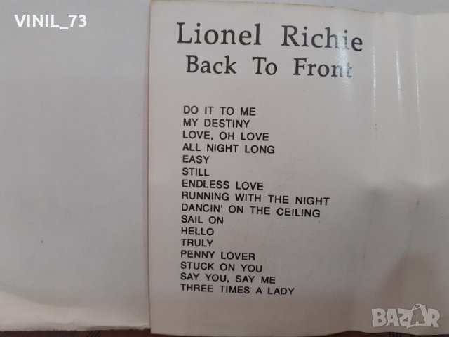 Lionel Richie ‎– Back To Front, снимка 4 - Аудио касети - 32368028