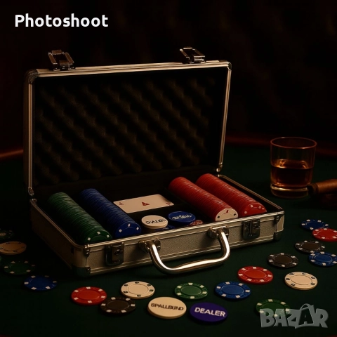 Професионален покер сет в алуминиево куфарче – 200 чипа + аксесоари, снимка 3 - Настолни игри - 51955887