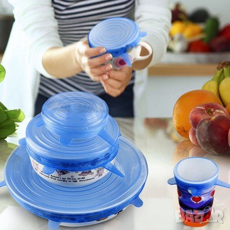 Силиконови вакуумни универсални капаци за храна и съдове - 6 броя, снимка 4 - Аксесоари за кухня - 33189434