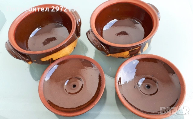 Гювечета българска керамика с похлупак и дръжки, снимка 4 - Съдове за готвене - 53304207