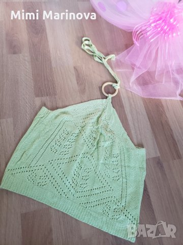 Плетен зелен топ с връзки, снимка 1