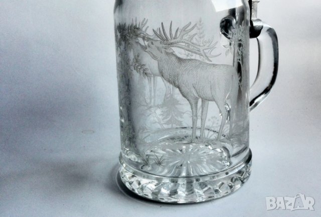 Стъклена халба за бира с елен., снимка 3 - Колекции - 39694300