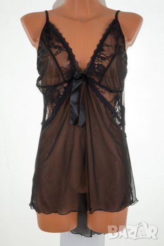 Черна еротична тюлена нощница с прашки марка Dkaren - 2XL/3XL, снимка 1