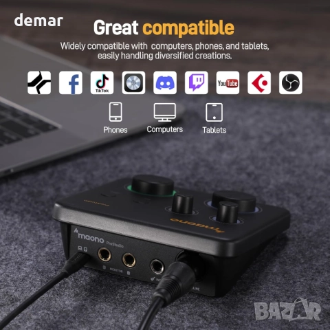 MAONO USB аудио интерфейс за компютър с XLR вход 24-bit/192kHz, снимка 7 - Други - 51766934