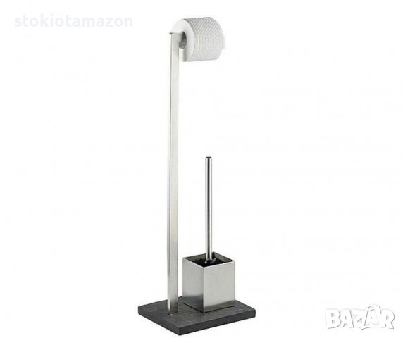  Wenko Поставка с четка за тоалетна чиния и поставка за тоалетна хартия Slate Rock