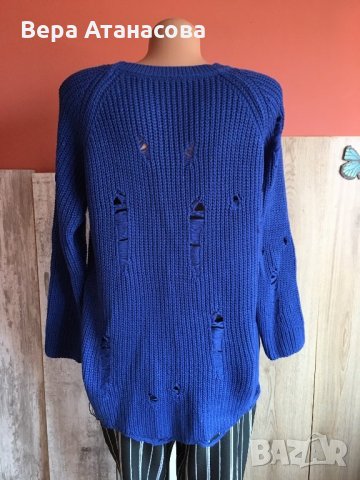 💙❄️Пуловер на дупки в кралско син цвят,м,л размер, снимка 2 - Блузи с дълъг ръкав и пуловери - 27262964
