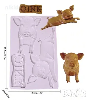 Свинка свиня прасе прасета Oink силиконов молд форма фондан шоколад гипс декор торта, снимка 2 - Форми - 47501637