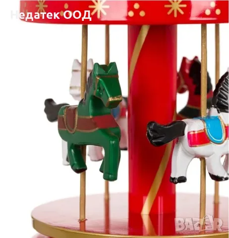 Коледна, Декоративна, Музикална, Въртележка, Червена, 18см, снимка 2 - Декорация за дома - 48039646