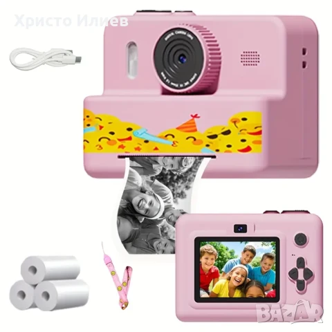 Дигитален фотоапарат детска камера за моментални снимки стил Paloroid с дисплей Розов