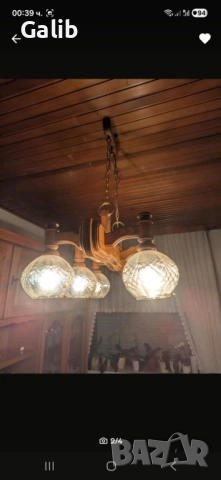 Стар абажур, полилеи ,лампа, рустикал, изработена от масивно дърво, снимка 9 - Лампи за таван - 52880413