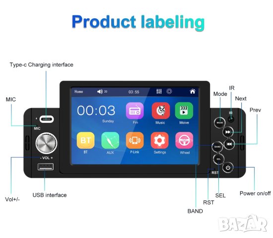Мултимедия, плеър, за кола, единичен дин, тъчскрийн, USB, блутут MP3, тъч екран, дисплей, Автомобил, снимка 11 - Аксесоари и консумативи - 43750584