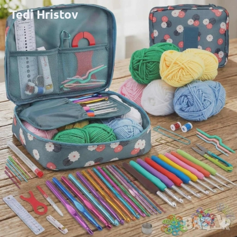Комплект аксесоари за плетене, 107 части, 14 алуминиеви куки – Пълен сет за начинаещи и напреднали