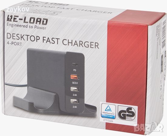 Бързо зарядно - 4 порта - Черен - USB-C - USB-A - Бързо зареждане