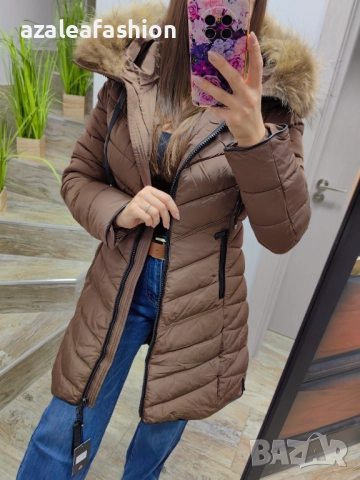 Дълго зимно яке с естествен косъм бежово, снимка 8 - Якета - 52686533