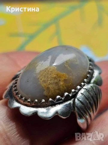 Старинен сребърен пръстен с Ахат
