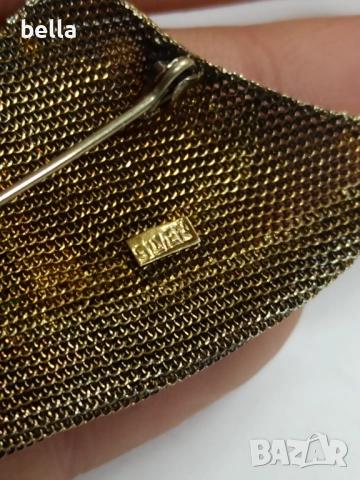 Стилна и елегантна антикварна сребърна брошка с позлата и клетъчен емайл,маркировка отзад- , снимка 4 - Антикварни и старинни предмети - 52676242