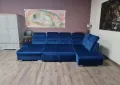 Син П образен ъглов диван от плат Nigrum с функция сън, снимка 9