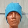 Нова дамска зимна шапка рипс с подгъв в цвят син меланж, снимка 3