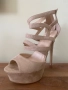 Бежови високи обувки с тънтк ток, снимка 2