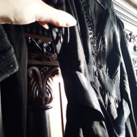 Дамска готик черна рокля с дантела и сатенена пандела, дълъг ръкав ROMWE, снимка 6 - Рокли - 44001808