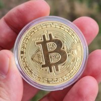 Позлатена Bitcoin монета, снимка 1 - Нумизматика и бонистика - 38964432