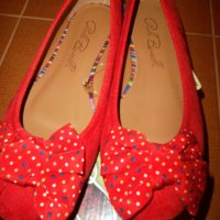  Ежедневни пантофки с панделка на свежи точки от еко кожа и велур   в червен цвят №37,38, снимка 4 - Дамски ежедневни обувки - 28801110