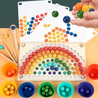 Rainbow wooden clip beads мултифункционална игра с мъфини, топчета и шаблони от дърво , снимка 1 - Образователни игри - 37478078