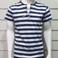 Нова мъжка моряшка тениска с връзки на тъмносиньо/бяло райе, снимка 9 - Тениски - 27950602