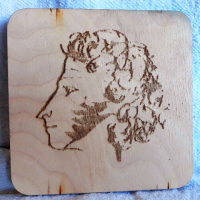 Барелеф на Пушкин. Рисунка с пирограф върху дърво. 1970-1980, снимка 2 - Пана - 44901133