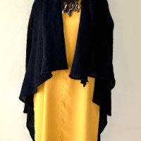 Черна асиметрична жилетка плетиво Benetton & жълта кокетна рокля Vanilia , снимка 14 - Рокли - 43887141