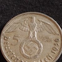Сребърна монета 5 райхсмарки 1936г. Нацистка Германия Трети Райх с СХВАСТИКА за КОЛЕКЦИЯ 42054, снимка 11 - Нумизматика и бонистика - 43799043