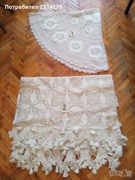 Кокривки за маси,  плетени ръчно и кадифена, 135х135см., снимка 1