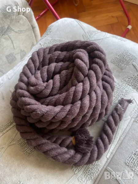 Дълго въже памучно памук 6 метра кафяво плетено, снимка 1