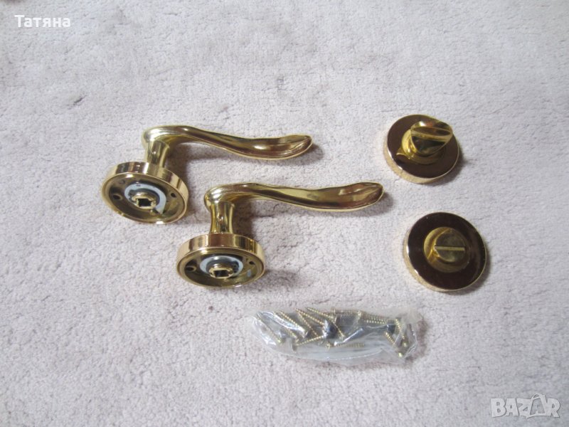 месингови  дръжки за врати  с опция заключване,СВЕЩНИЦИ И АПЛИК  ОТ МАСИВЕН МЕСИНГ, снимка 1