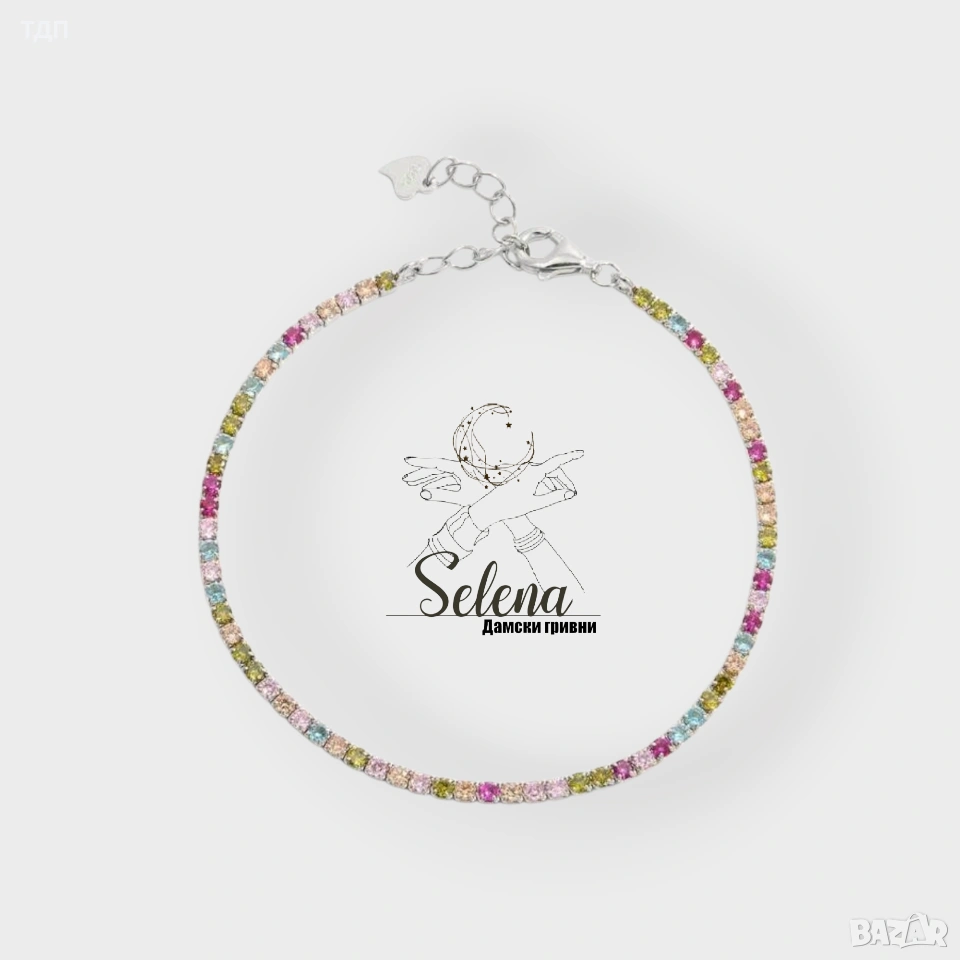 Сребърна дамска гривна "Цветна нежност" с многоцветен цирконий , снимка 1