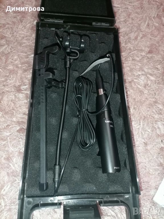 Инструментален микрофон с кабел, черен, 208х76х117мм, комплект с калъф, фантомов конвертор... , снимка 1