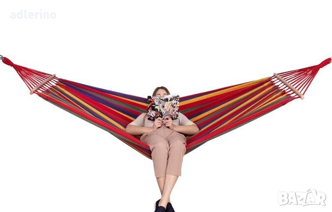 Двоен хамак, 280х150 см, шарен, 190 кг, градински двоен хамак, с летви, бразилски хамак, снимка 1