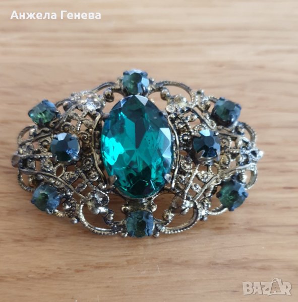 Брошка филигран с оливин и зелен ахат , снимка 1