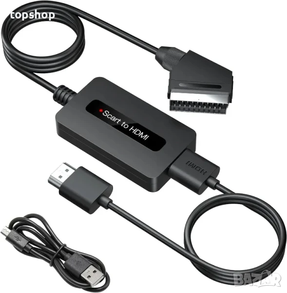НОВ Scart към HDMI конвертор, мъжки Scart In HDMI Out конвертор поддържа Full HD 720P/1080P..., снимка 1