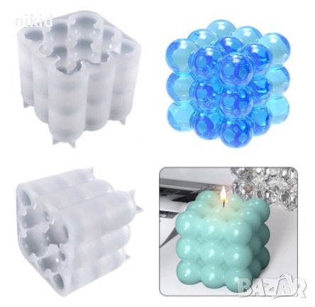 3D Кубче 9 топчета buble силиконов молд форма фондан гипс свещ шоколад , снимка 1