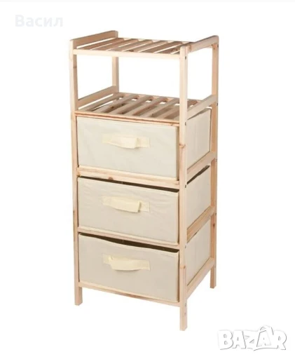 Универсален олекотен шкаф със здрава дървена рамка и плътен текстил с 3 броя чекмеджета - цвят бежов, снимка 1