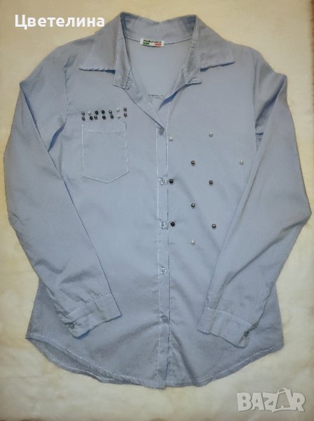 Дамска светлосиня риза с перли размер S цена 19.99 лв. + подарък перлени обички , снимка 1