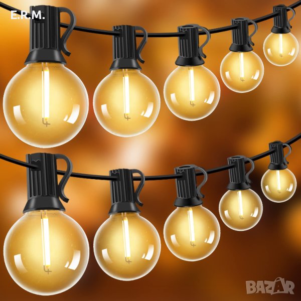 15 м LED приказни светлини на открито, приказни крушки с 25 нечупливи пластмасови крушки G40, снимка 1