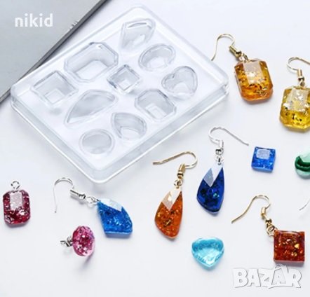 10 форми диаманти камъни силиконов молд бижутерски сладкарски смола изделия ръчна изработка обеци , снимка 1