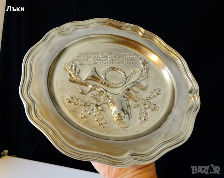 Калаена чиния,пано Глава на Елен,ловен рог, снимка 1