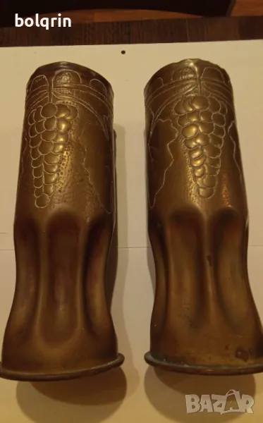 Вази от оръдейни гилзи войнишко творчество окопно изкуство тренч арт бронзова ваза, снимка 1