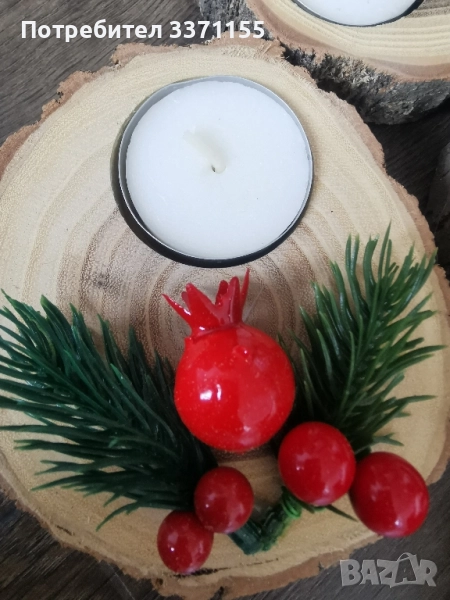 Коледни свещи с дървена подложка, снимка 1
