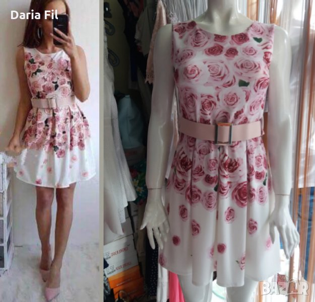 РАЗКОШНА бяла кукленска рокля - разкроена на розови рози, снимка 1