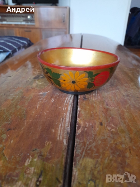 Стара дървена паница,хохлома #7, снимка 1