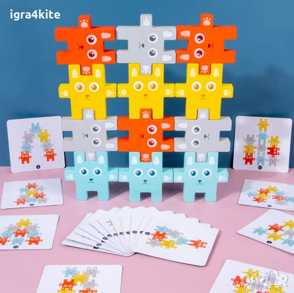 НАМАЛЕНА ЦЕНА! Дървена игра Дженга Зайчета - тетрис конструктор, снимка 1